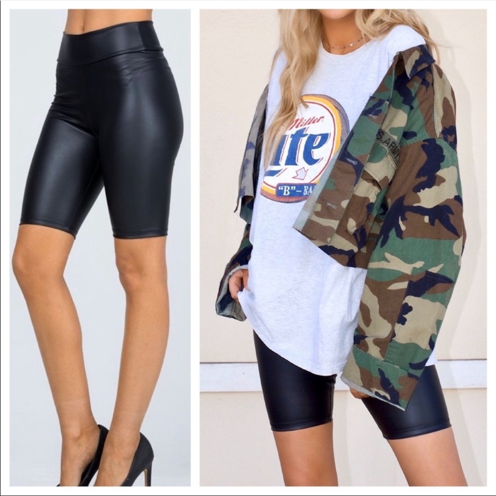 Leather biker shorts